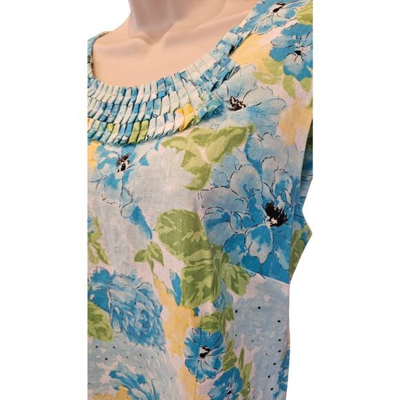 Kim rogers EUC blue floral lined shift dress sz 16 EUC 100% linen pleated collar - Picture 2 of 8